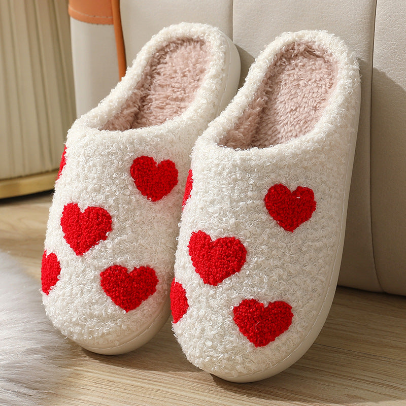 Wholesale Valentine's Day Smiling Face Big Love Plush Cotton Slippers
